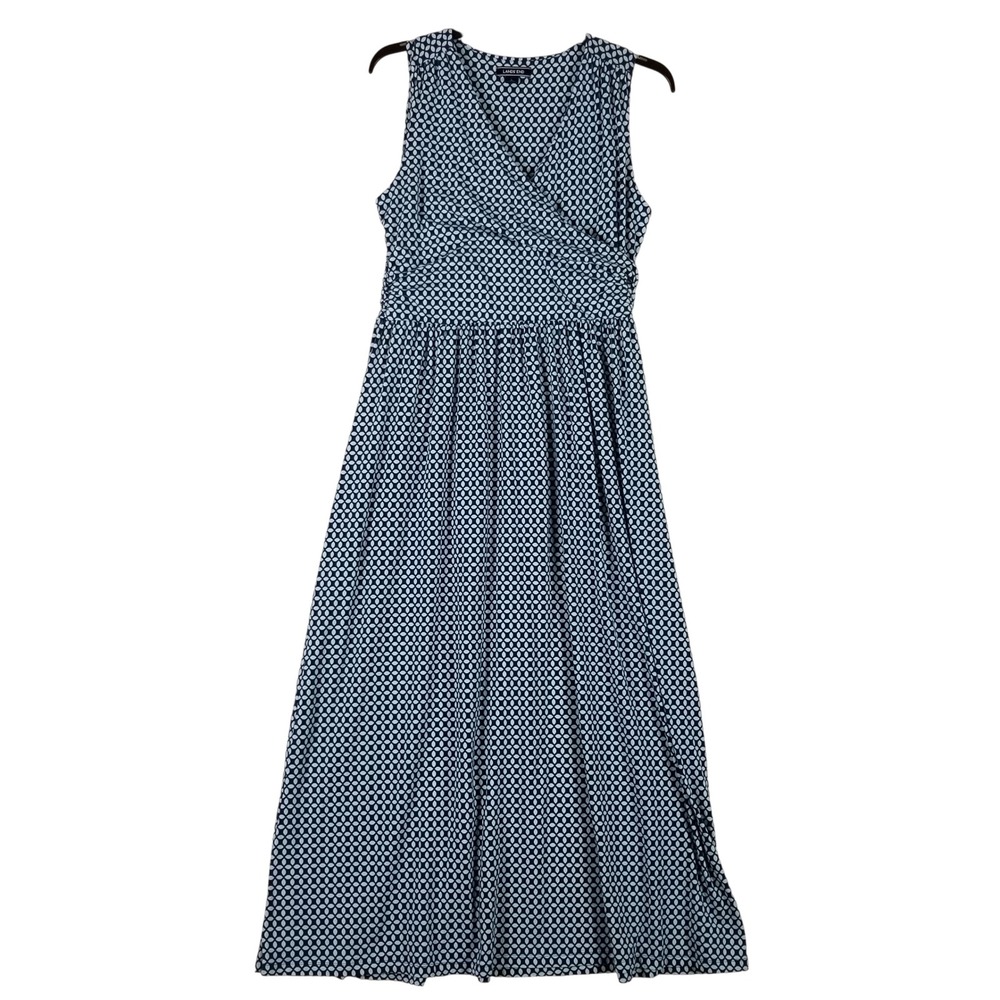 Lands End Maxi Dress Womens L Blue Geometric Surplice Empire Waist Sleeveless